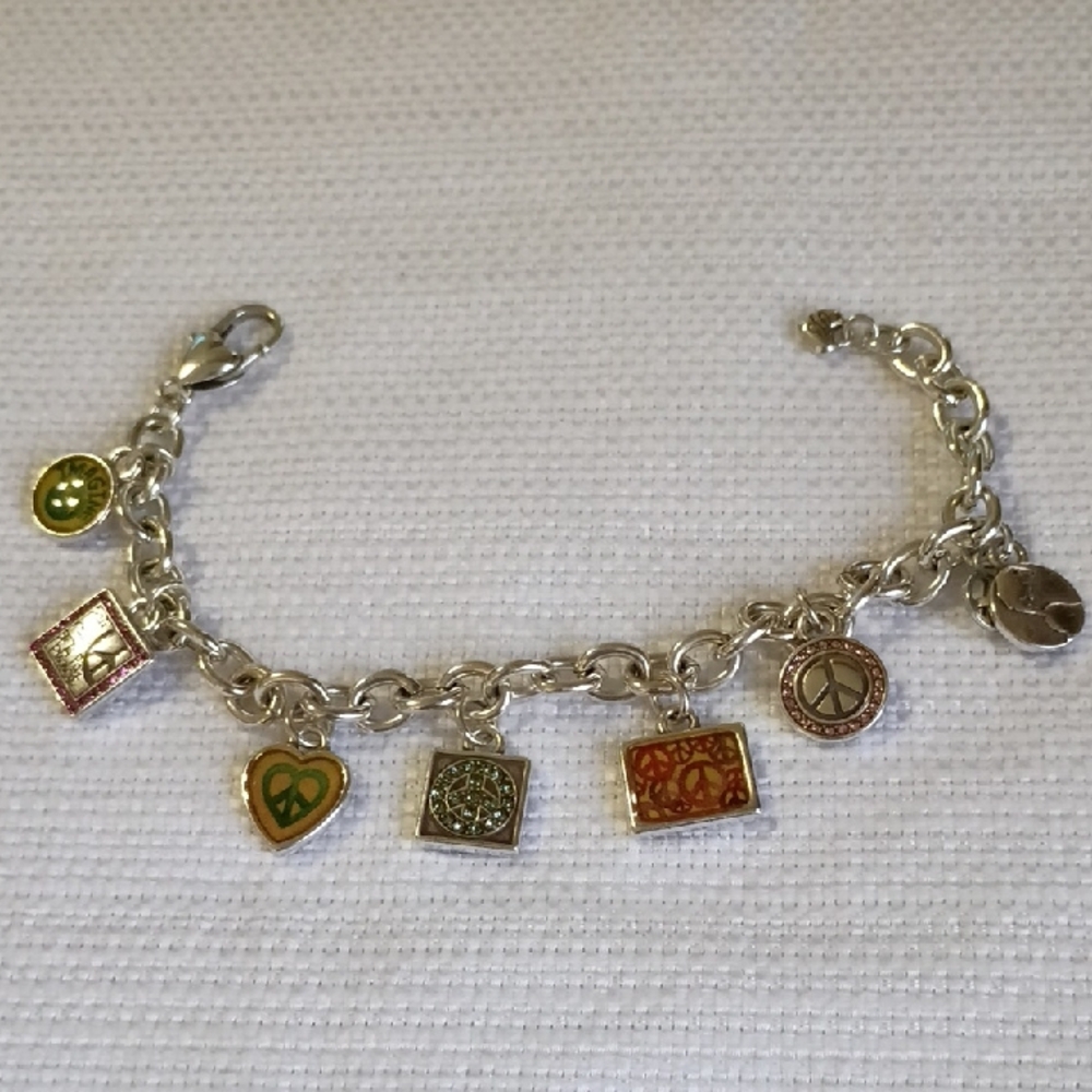 Brighton Silver Charm Bracelet with Green and Orange Accents